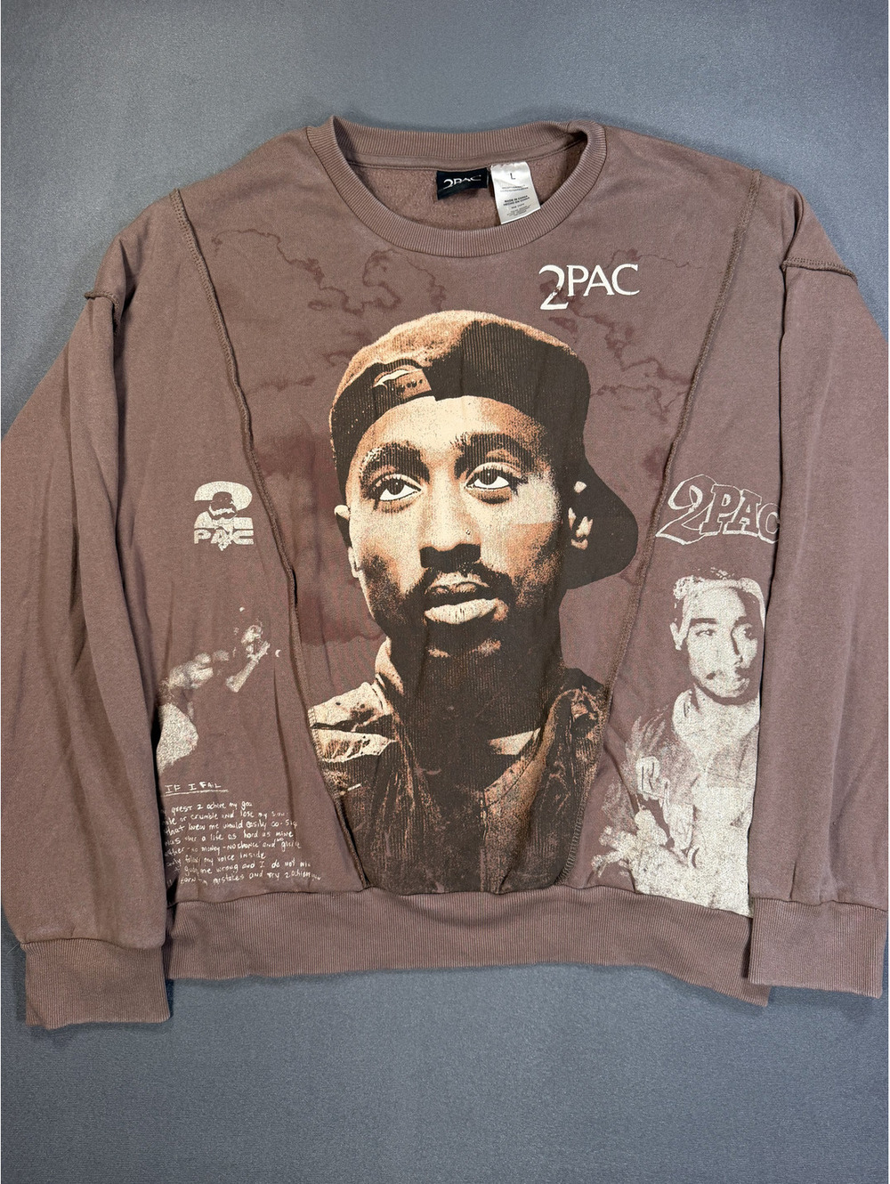 2Pac Tupac Shakur Sweatshirt Mens L Brown Graphic Rap Hip Hop Pullover Crewneck